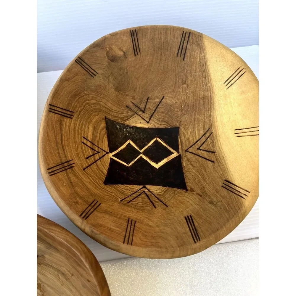 Wood Bowls Hand Carved/Painted/Incised 3 Bowls Each Different Rustic Boho